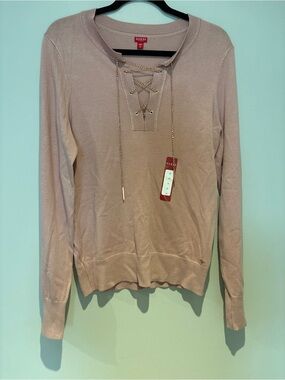 GUESS Lace-Up Knit Sweater in Dusty Rose Blush - New with Tags